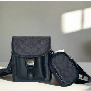 Coach Charter North South Crossbody Black Signature Canvas Hybrid Pouch C2600